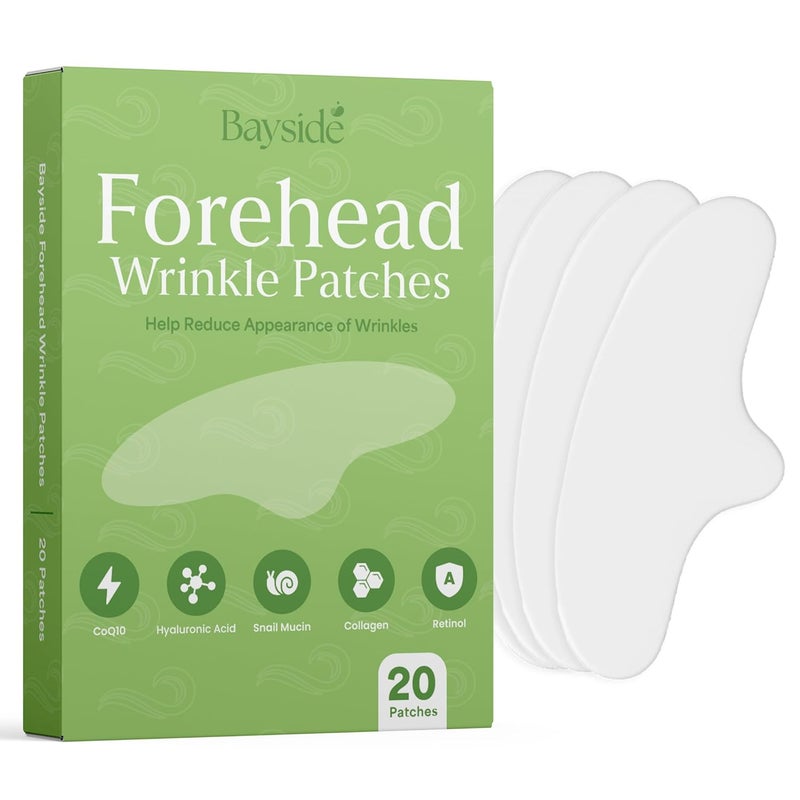 Bayside Forehead Wrinkle Patches | 20 Reusable Anti-Aging Pads with Retinol Collagen CoQ10 Hyaluronic Acid & Snail Mucin | Smooth Fine Lines, Deep Wrinkles, Hydrating Overnight Treatment for All Skin Types - Image 1